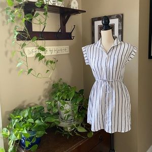 White and blue striped high low dress